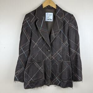Moschino Cheap and Chic Women’s Blazer Size 6 Linen Stitched Plaid Vintage Boho